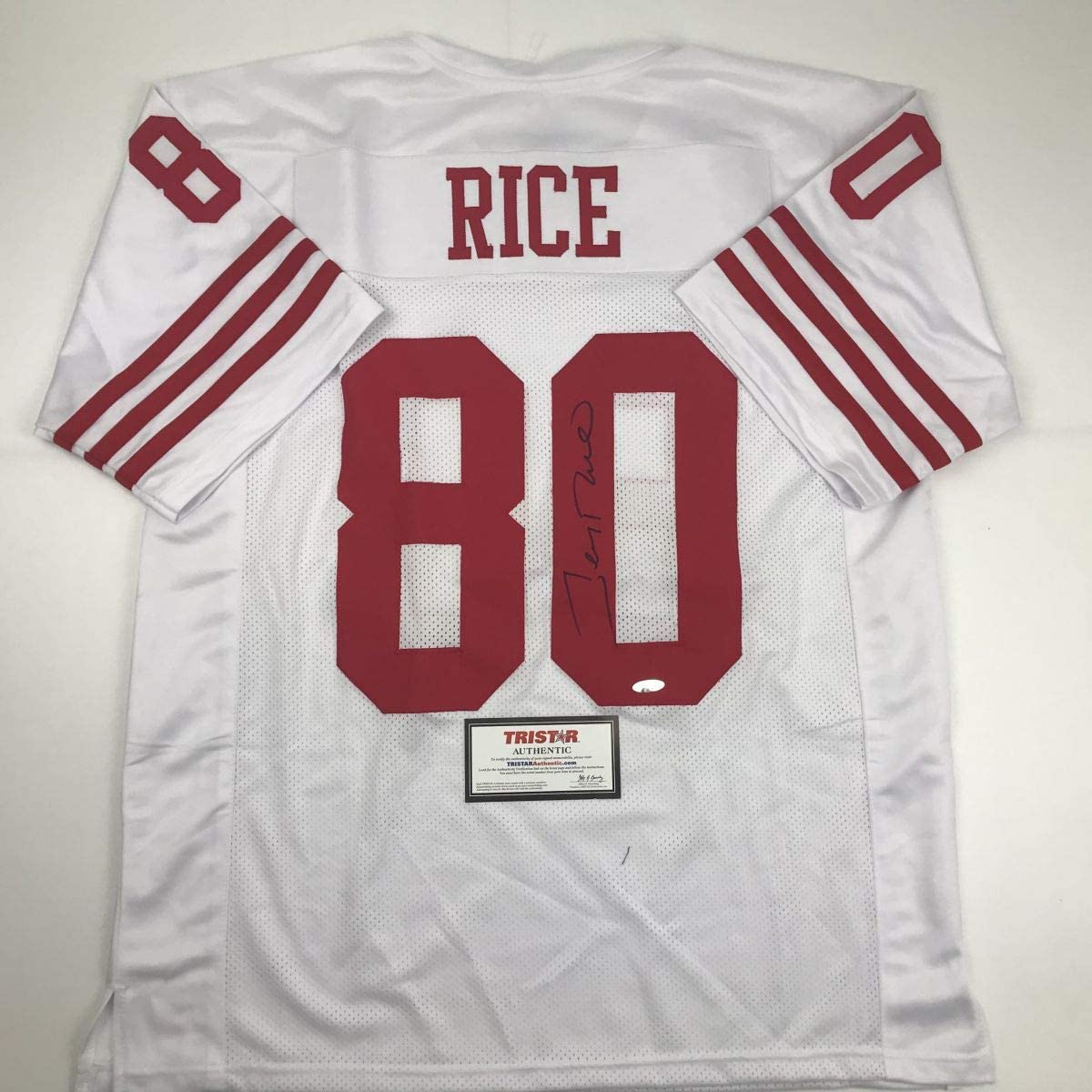 Autographed/Signed Jerry Rice San Francisco White Football Jersey Tristar COA