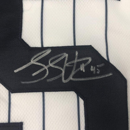 Autographed/Signed Luke Voit New York Pinstripe Baseball Jersey Beckett BAS COA