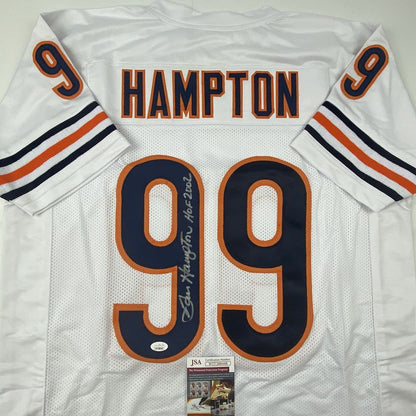 Autographed/Signed Dan Hampton HOF 2002 Chicago White Football Jersey JSA COA