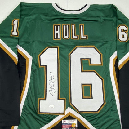 Autographed/Signed Brett Hull Dallas Green Hockey Jersey JSA COA