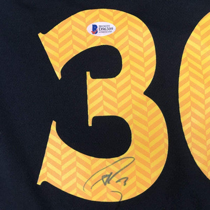 Autographed/Signed Stephen Steph Curry Golden State Black Basketball Jersey Beckett BAS COA