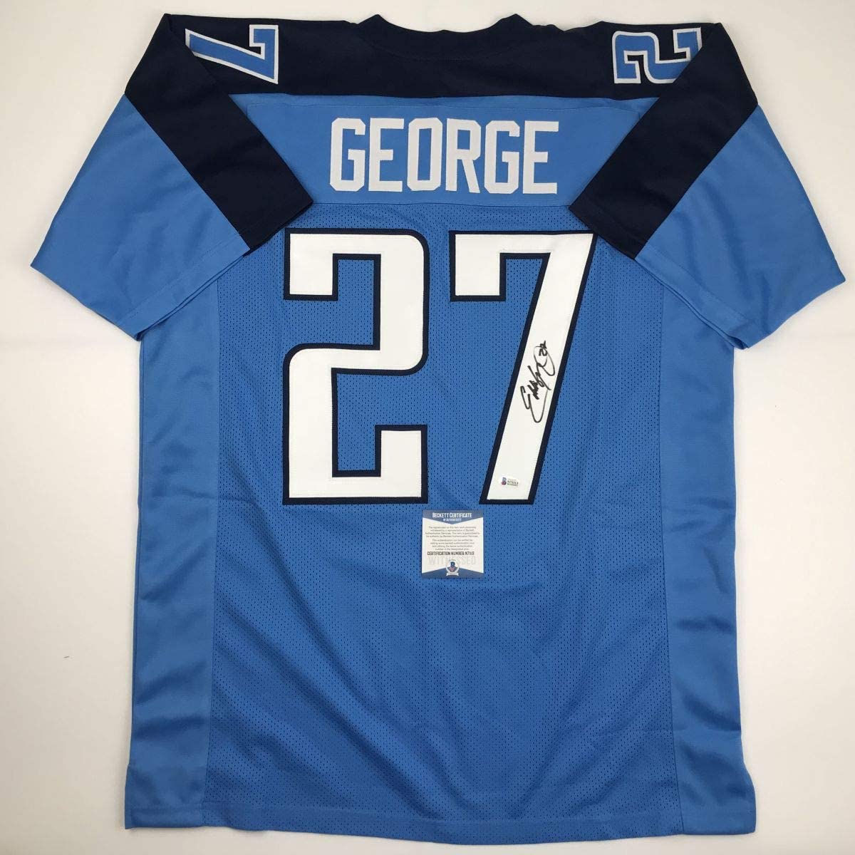 Autographed/Signed Eddie George Tennessee Powder Blue Football Jersey Beckett BAS COA