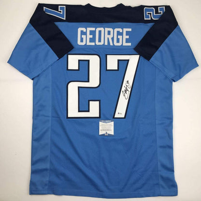 Autographed/Signed Eddie George Tennessee Powder Blue Football Jersey Beckett BAS COA
