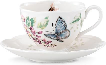 Lenox Porcelain Meadow Cup and Saucer, 1.3 LB, Blue Butterfly