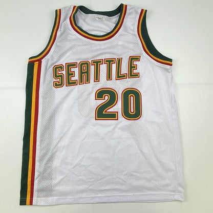 Autographed/Signed Gary Payton Seattle White Basketball Jersey Beckett BAS COA