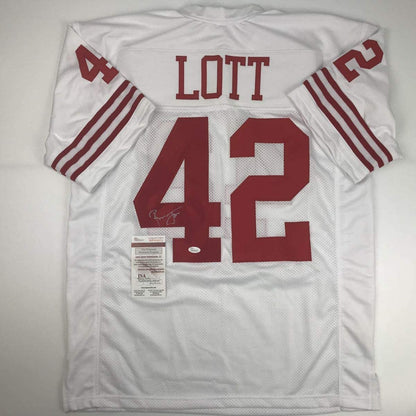 Autographed/Signed Ronnie Lott San Francisco White Football Jersey JSA COA