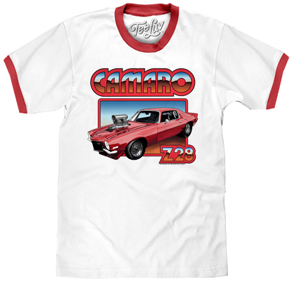 70s Chevrolet Camaro Z28 Ringer T-Shirt - White/Red