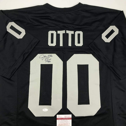 Autographed/Signed Jim Otto HOF 80 Oakland Black Football Jersey JSA COA