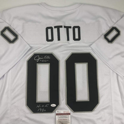 Autographed/Signed Jim Otto HOF 80 Oakland White Football Jersey JSA COA