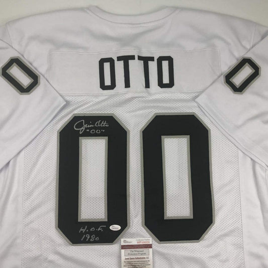 Autographed/Signed Jim Otto HOF 80 Oakland White Football Jersey JSA COA
