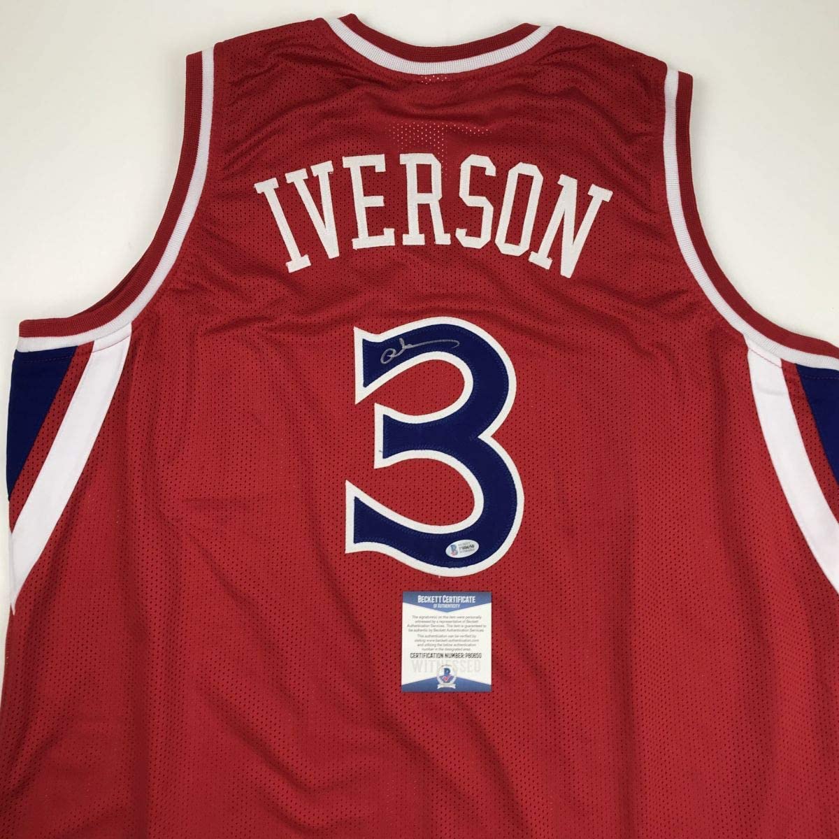 Autographed/Signed Allen Iverson Philadelphia Red Basketball Jersey Beckett BAS COA