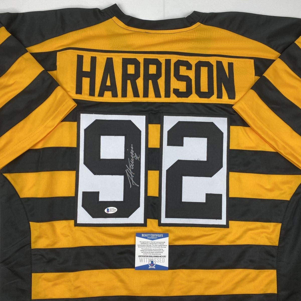 Autographed/Signed James Harrison Pittsburgh Bumble Bee Football Jersey Beckett BAS COA