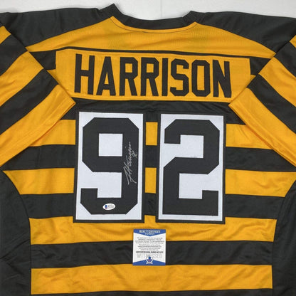 Autographed/Signed James Harrison Pittsburgh Bumble Bee Football Jersey Beckett BAS COA