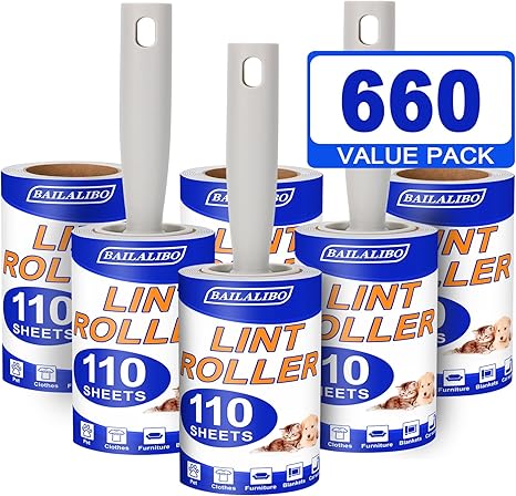 BAILALIBO Lint Roller, 660 Sheets Lint Rollers for Pet Hair Extra Sticky, 3 Handles + 6 Refills, Lint Remover for Clothes, Couch, Dog, Cat Hair, Strong Sticky Lint Roller Refills, Pet Hair Removal.
