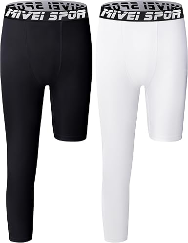 Youth Boys One Leg Compression Pants - 3/4 Kids Basketball Tights Girls Football Soccer Leggings Sports Base Layer