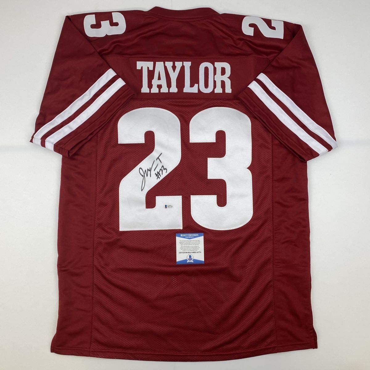 Autographed/Signed Jonathan Taylor Wisconsin Red College Football Jersey Beckett BAS COA