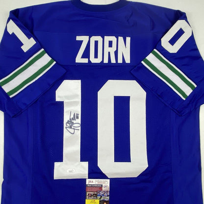 Autographed/Signed Jim Zorn Seattle Blue Football Jersey JSA COA