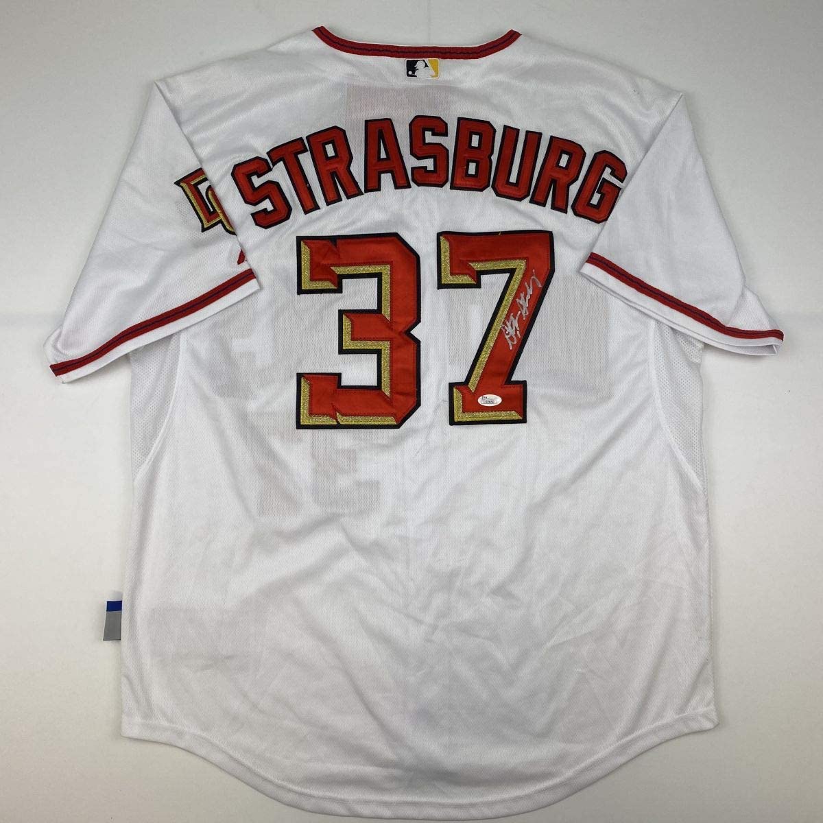 Autographed/Signed Stephen Strasburg Washington White Baseball Jersey JSA COA Holo Only
