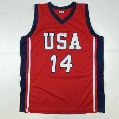 Autographed/Signed Gary Payton USA United States Red Olympic Basketball Jersey Beckett BAS COA