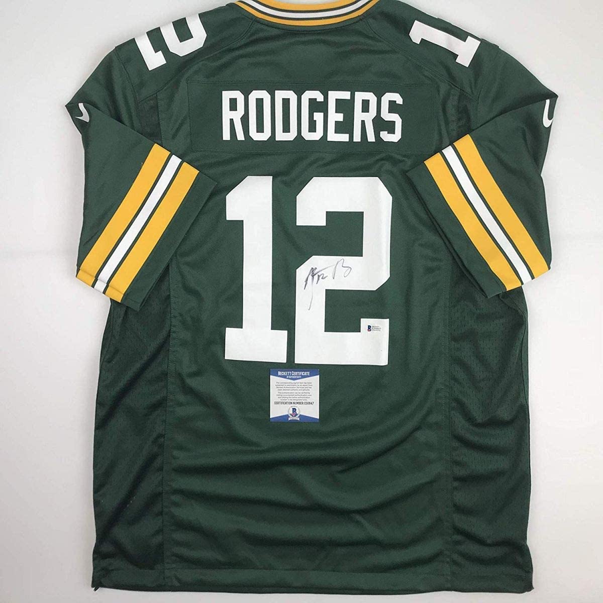 Autographed/Signed Aaron Rodgers Green Bay Green Football Jersey Beckett BAS COA