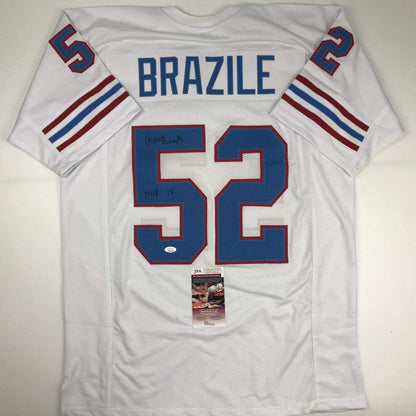Autographed/Signed Robert Brazile HOF 18 Houston White Football Jersey JSA COA