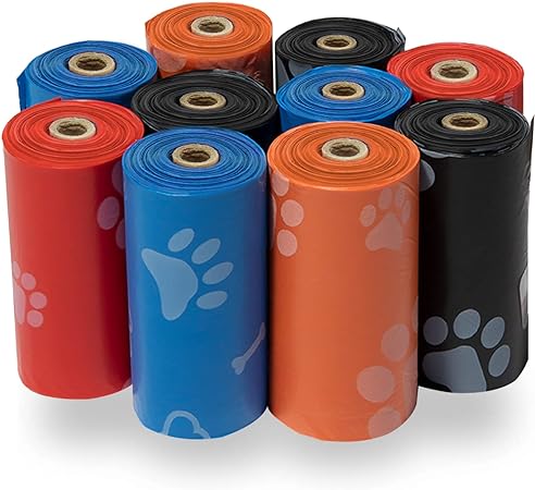 Best Pet Supplies Dog Poop Bags (150 Bags) for Waste Refuse Cleanup, Doggy Roll Replacements for Outdoor Puppy Walking and Travel, Leak Proof and Tear Resistant, Thick Plastic - Assorted Colors
