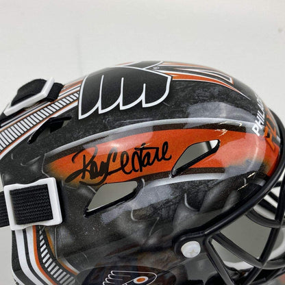 Autographed/Signed Ron Hextall Philadelphia Flyers Hockey Mini Mask Helmet JSA COA