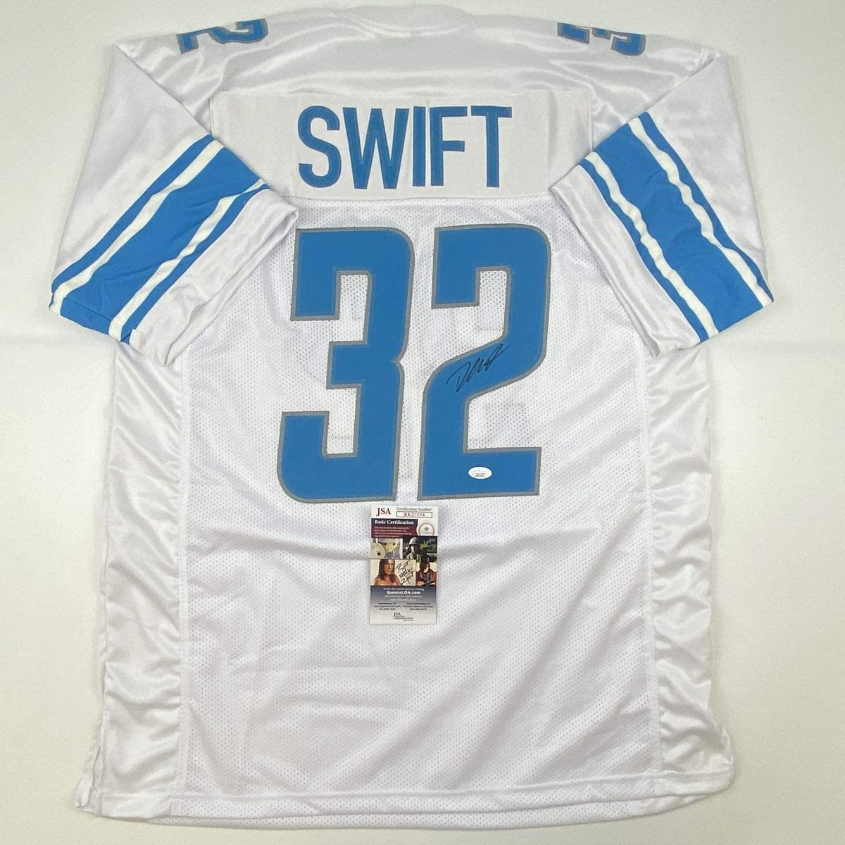 Autographed/Signed D'Andre Swift Detroit White Football Jersey JSA COA