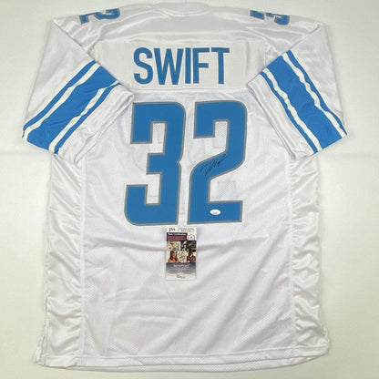 Autographed/Signed D'Andre Swift Detroit White Football Jersey JSA COA