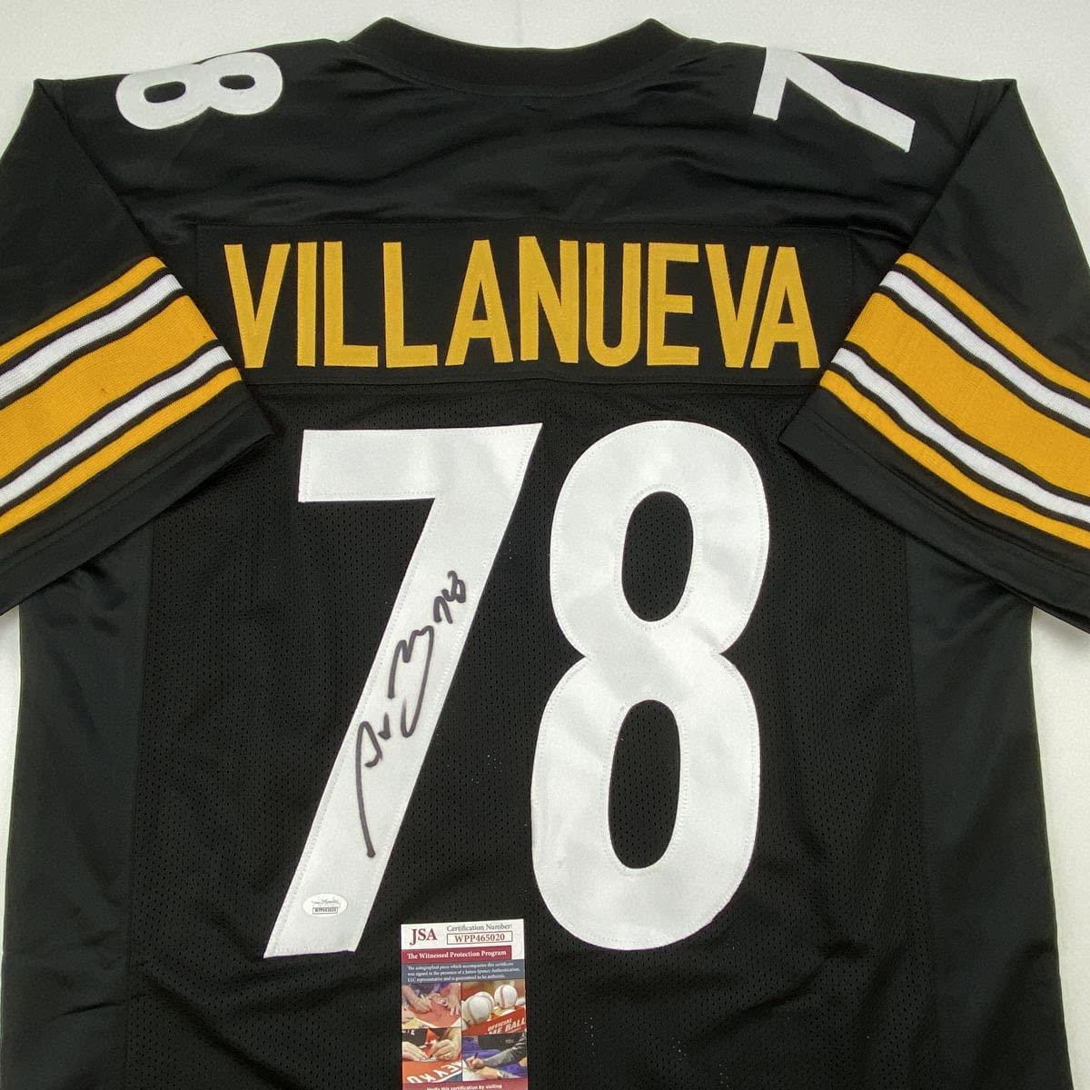 Autographed/Signed Alejandro Villanueva Pittsburgh Black Football Jersey JSA COA