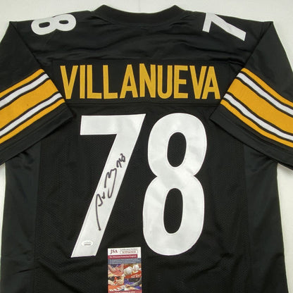 Autographed/Signed Alejandro Villanueva Pittsburgh Black Football Jersey JSA COA