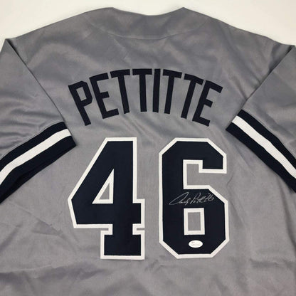 Autographed/Signed Andy Pettitte New York Grey Baseball Jersey JSA COA Holo Only