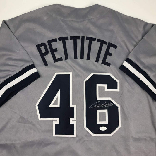 Autographed/Signed Andy Pettitte New York Grey Baseball Jersey JSA COA Holo Only