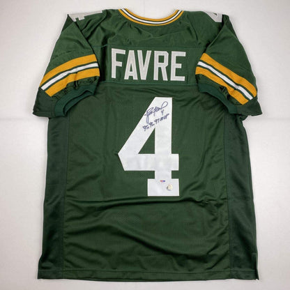 Autographed/Signed Brett Favre 95 96 97 MVP Green Bay Green Football Jersey PSA/DNA COA