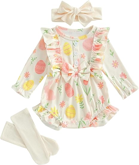 My First Easter Baby Girl Outfit Bunny Newborn Romper Shorts Skirt Socks Set Infant Toddler Cute Summer Clothes