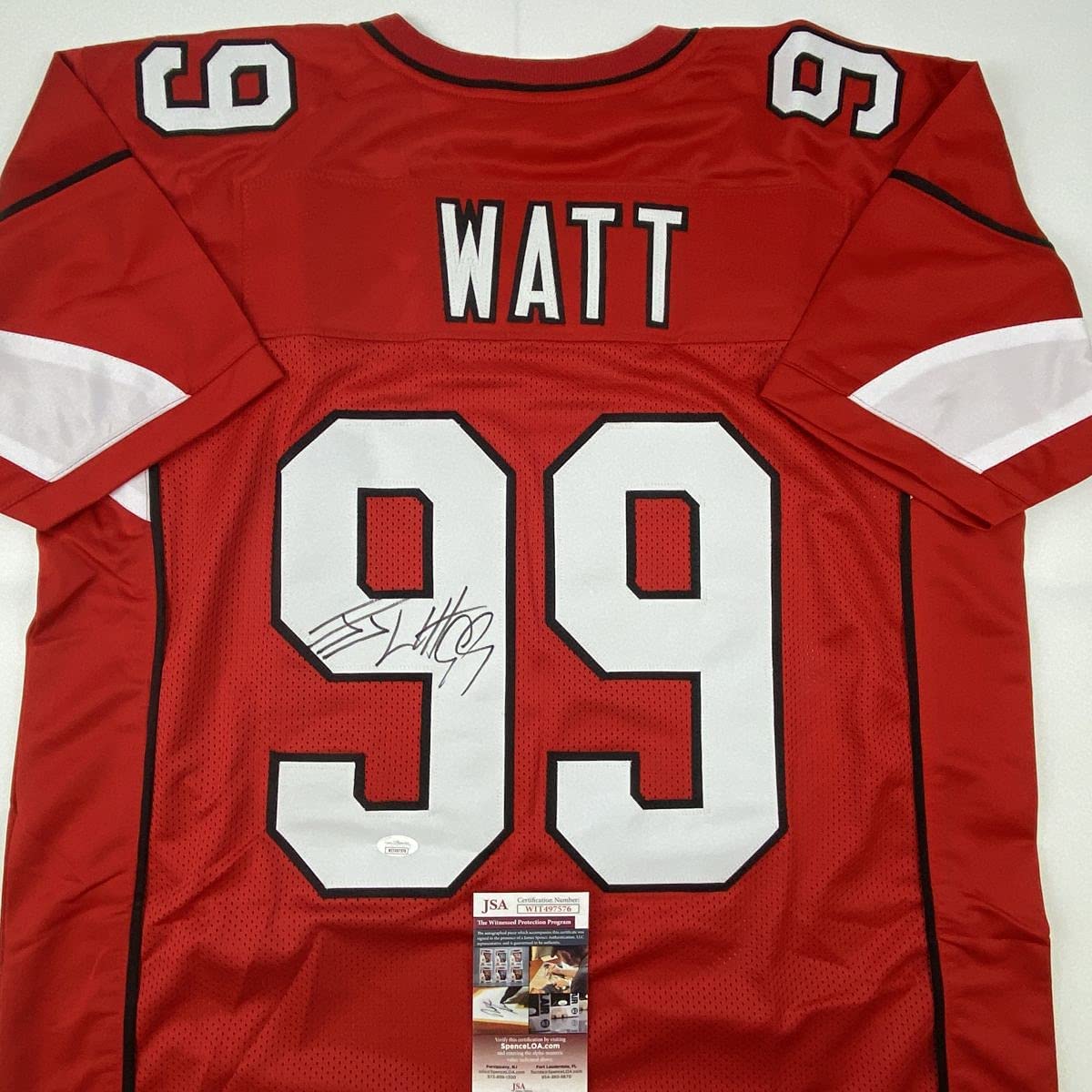 Autographed/Signed JJ J.J. Watt Arizona Red Football Jersey JSA COA