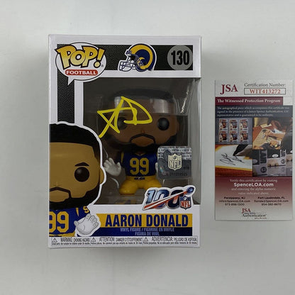 Autographed/Signed Aaron Donald Los Angeles Rams Funko Pop #130 Football Figurine Toy JSA COA