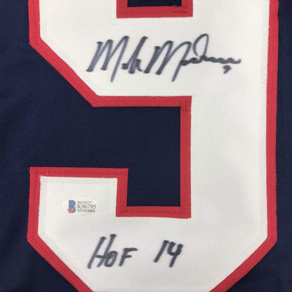 Framed Autographed/Signed Mike Modano 35x39 HOF 2014 United States USA Blue Hockey Jersey Beckett BAS COA