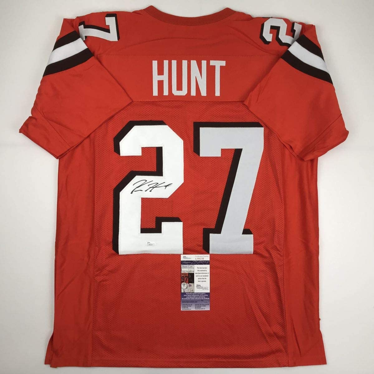 Autographed/Signed Kareem Hunt Cleveland Orange Football Jersey JSA COA