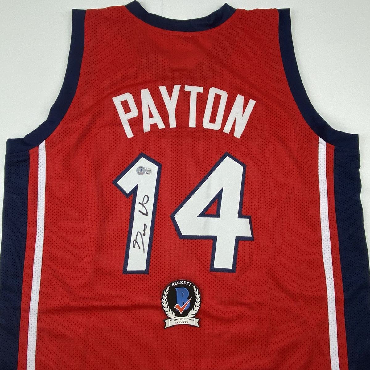 Autographed/Signed Gary Payton USA United States Red Olympic Basketball Jersey Beckett BAS COA