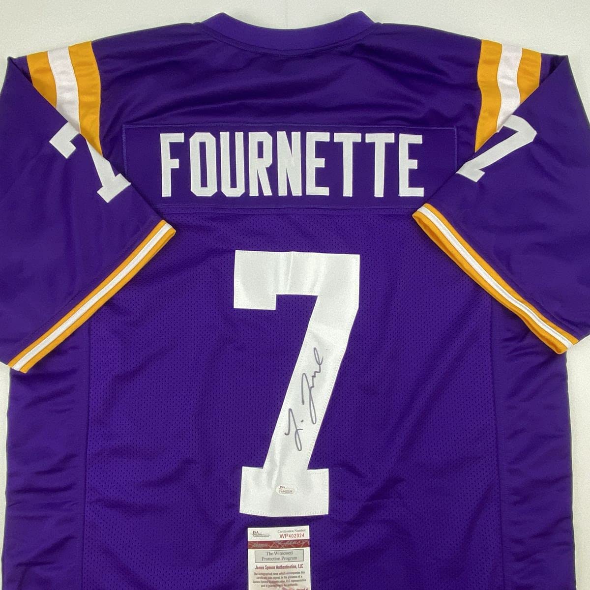 Autographed/Signed Leonard Fournette LSU Purple College Football Jersey JSA COA