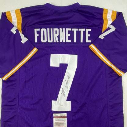 Autographed/Signed Leonard Fournette LSU Purple College Football Jersey JSA COA