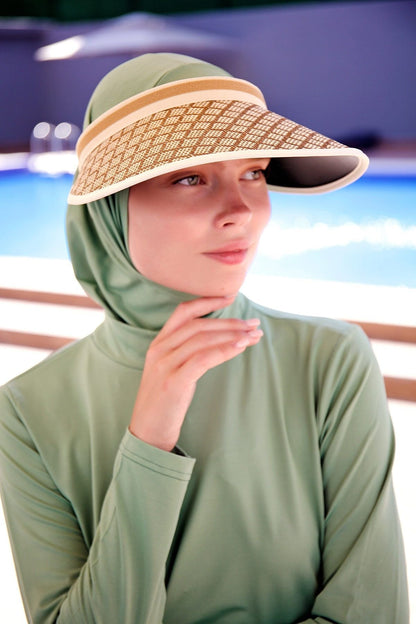 Diamond Patterned Beige Visor Hat 14395
