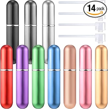 Boao 10 Pieces Travel Perfume Atomizer Portable Mini Refillable 5 ml Perfume Empty Spray Bottle Compatible with 4 Pieces Perfume Dispenser Pump Transfer Tool for Travel