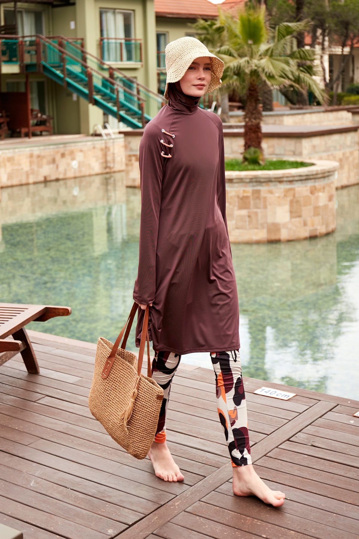Lycra Brown Burkini Modest Swimwear M2468