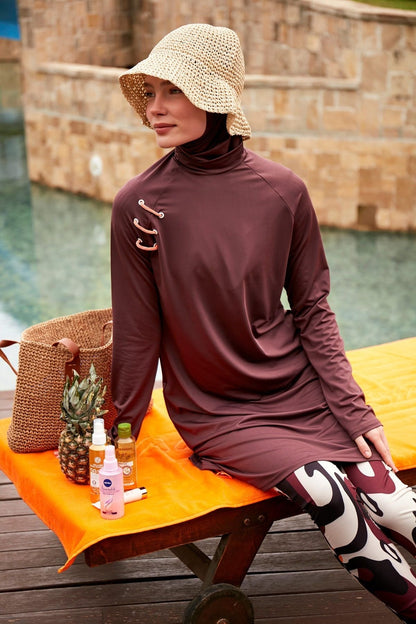 Lycra Brown Burkini Modest Swimwear M2468