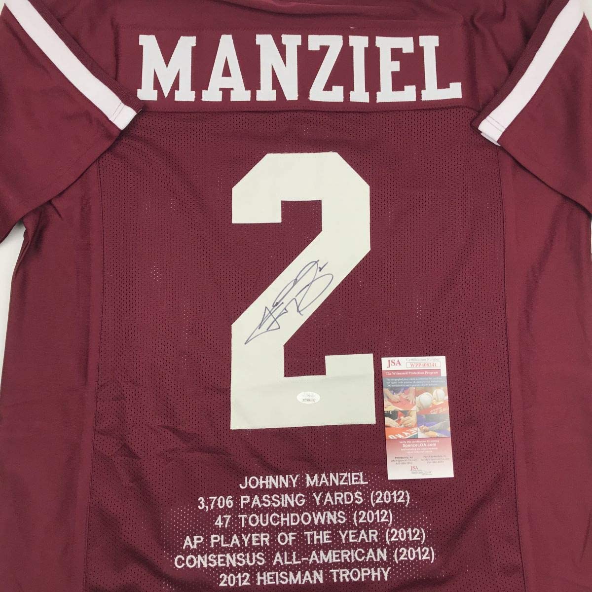 Autographed/Signed Johnny Manziel Texas A&M Maroon Stat College Football Jersey JSA COA
