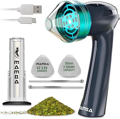 Mamba Loader XL V2-55 Electric Herb Grinder, USB Rechargeable Automatic Grinder Fast Mill with Aluminum Alloy Head, includes Herb and Spices Holding System (Charcoal)