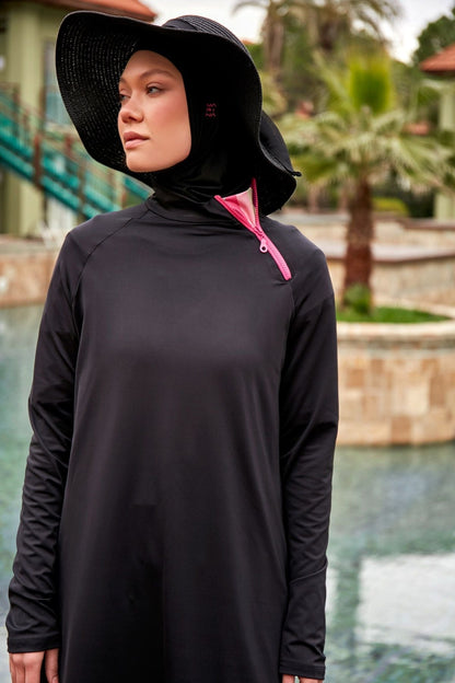 Stretchy Black Full-Coverage Modest Swimsuit M2479