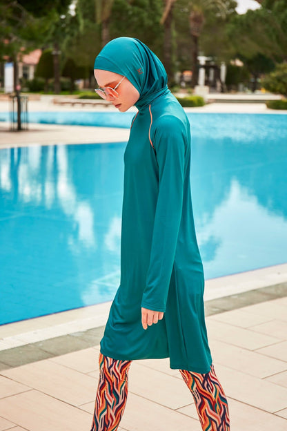 Stretchy Black Full-Coverage Modest Swimsuit
